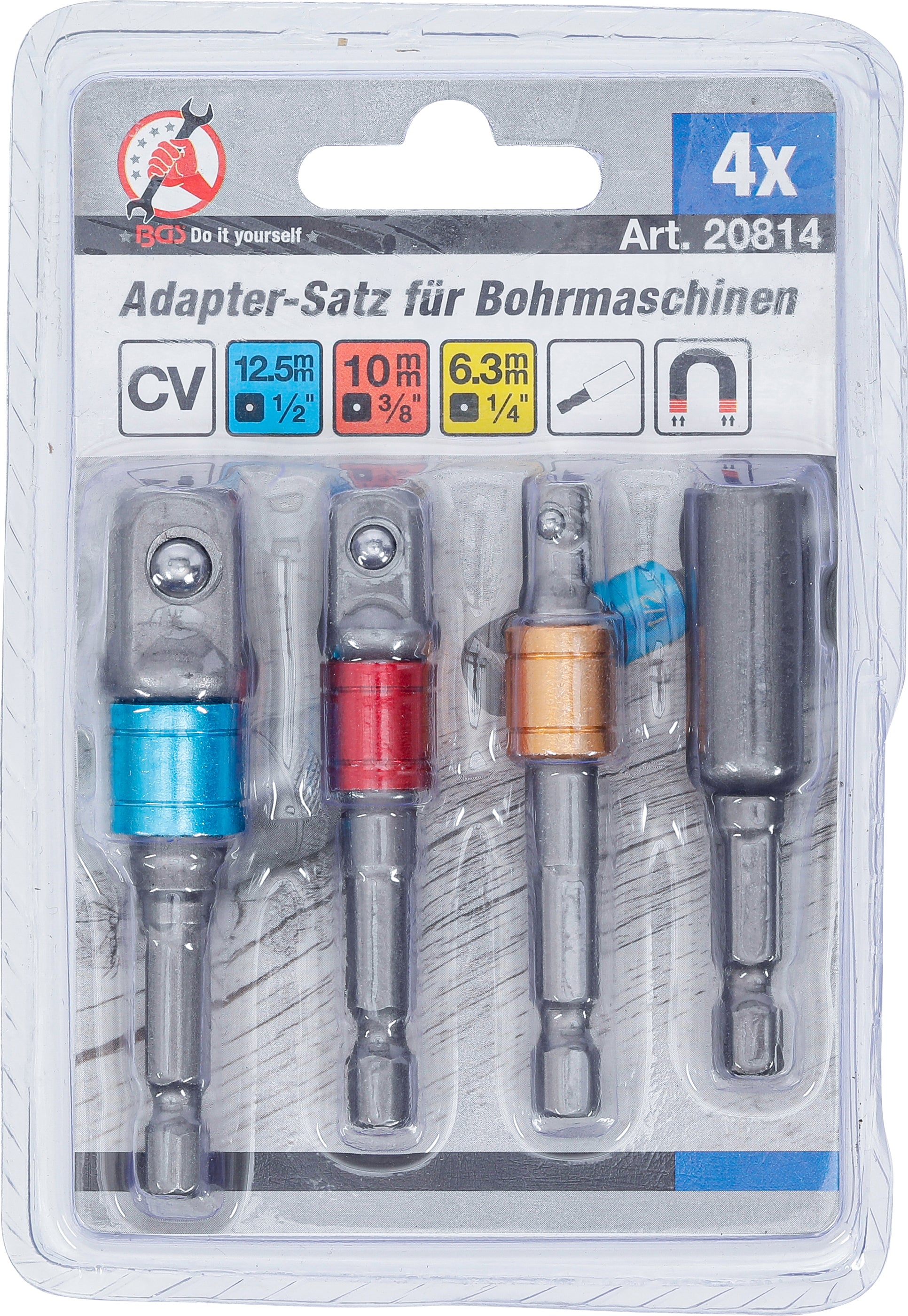 Adapter-Satz für Bohrmaschinen | farbig | Antrieb Außensechskant 6,3 mm (1/4