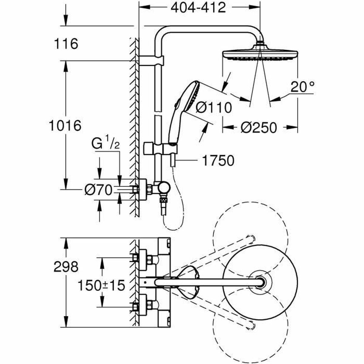 Dusche Säule Grohe Vitalio Start System 250 Silikon