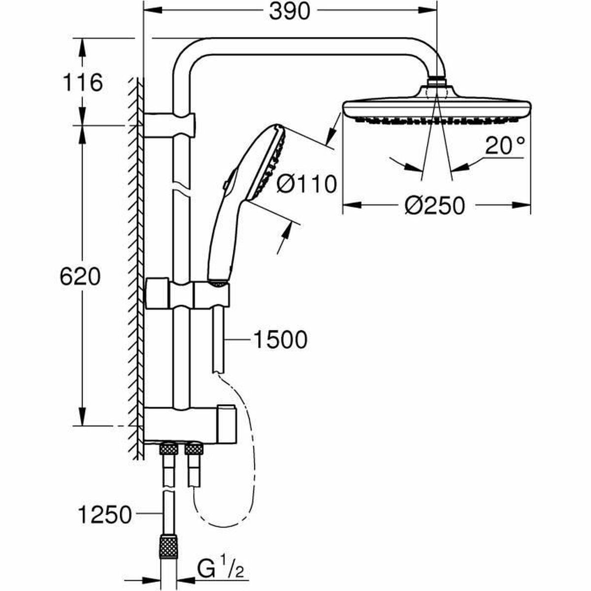 Dusche Säule Grohe Vitalio Start System 250 Silikon