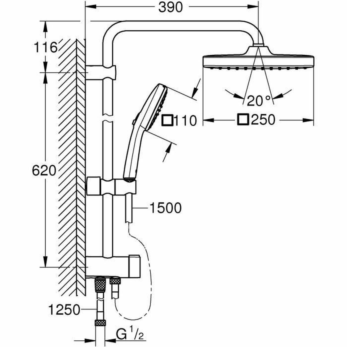 Dusche Säule Grohe Vitalio Comfort 250 Silikon