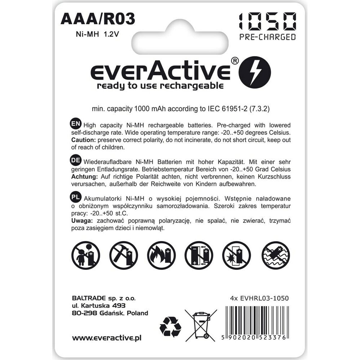 Akkus EverActive EVHRL03-1050 1,2 V AAA