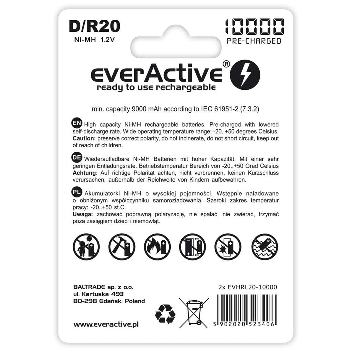 Akkus EverActive EVHRL20-10000 10000 mAh 1,2 V