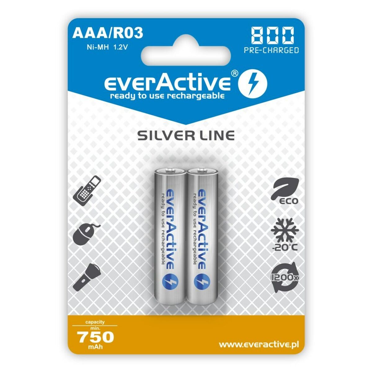 Akkus EverActive EVHRL03-800 AAA R03 1,2 V 3.7 V (2 Stück)