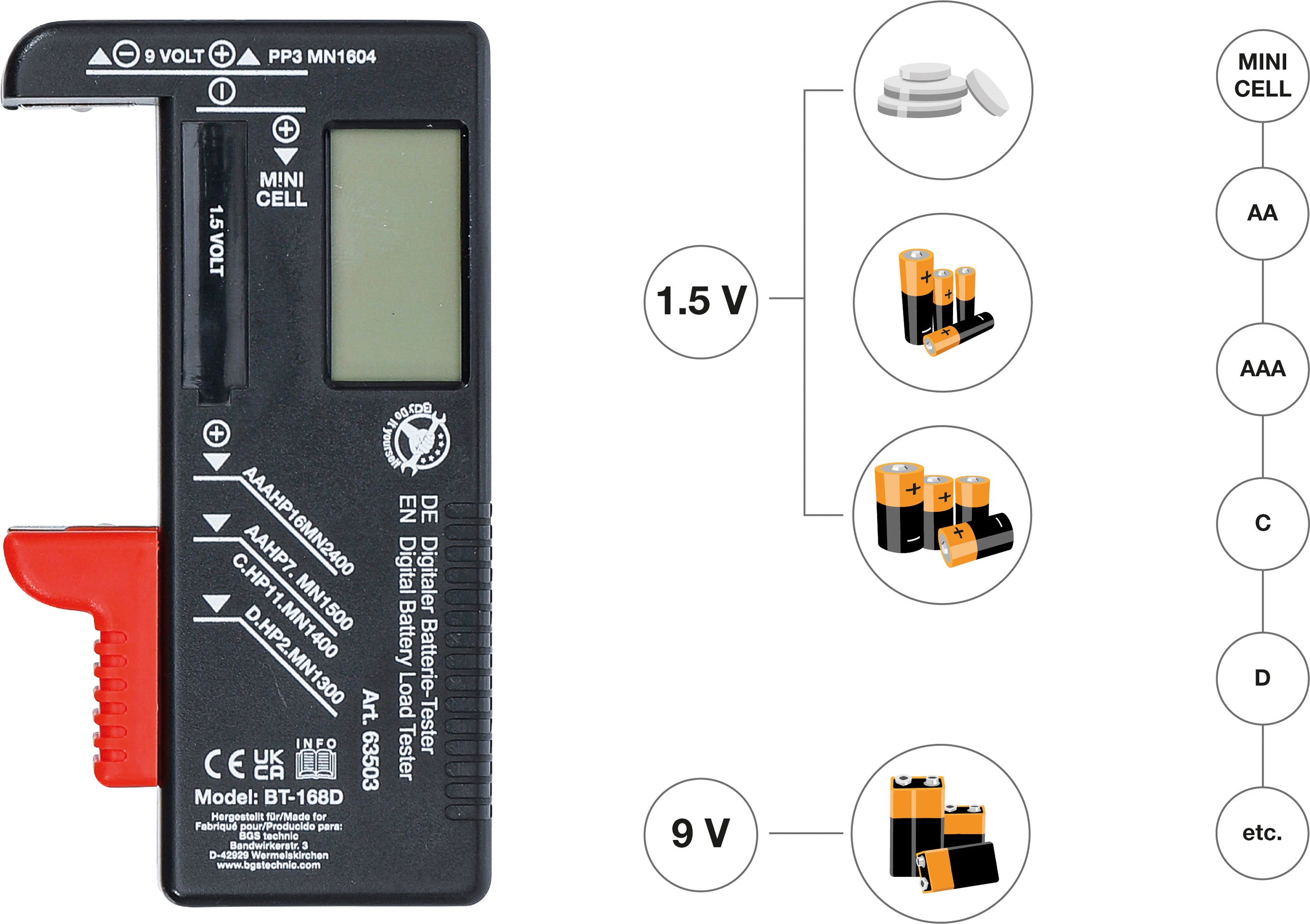 Digitaler Batterie-Tester | 1,5 V / 9 V