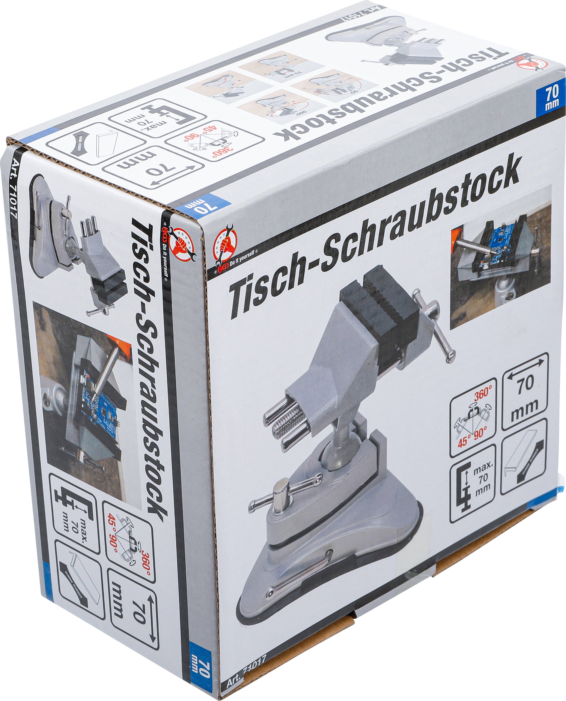 Tisch-Schraubstock | schwenkbar | Backen 70 mm | mit Vakuum-Saugfuß