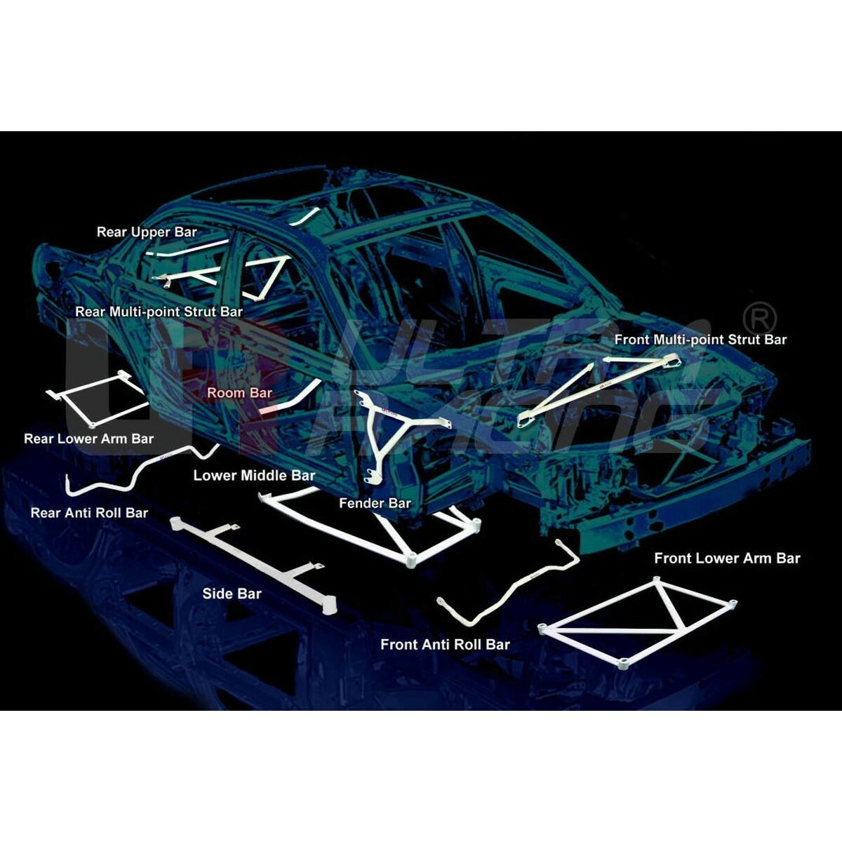 Verstärkungsleiste Ultra Racing URRE2-177 BMW 3-SERIES E46 Ober Trasera