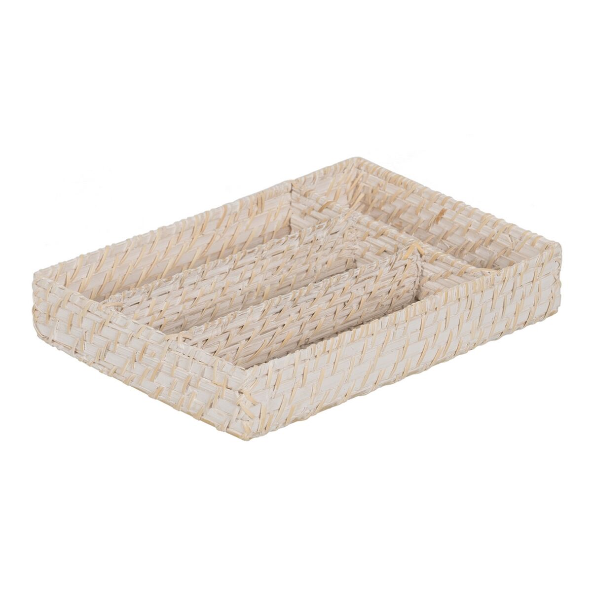 Besteckkorb Weiß Bambus Rattan 34 x 24 x 6 cm