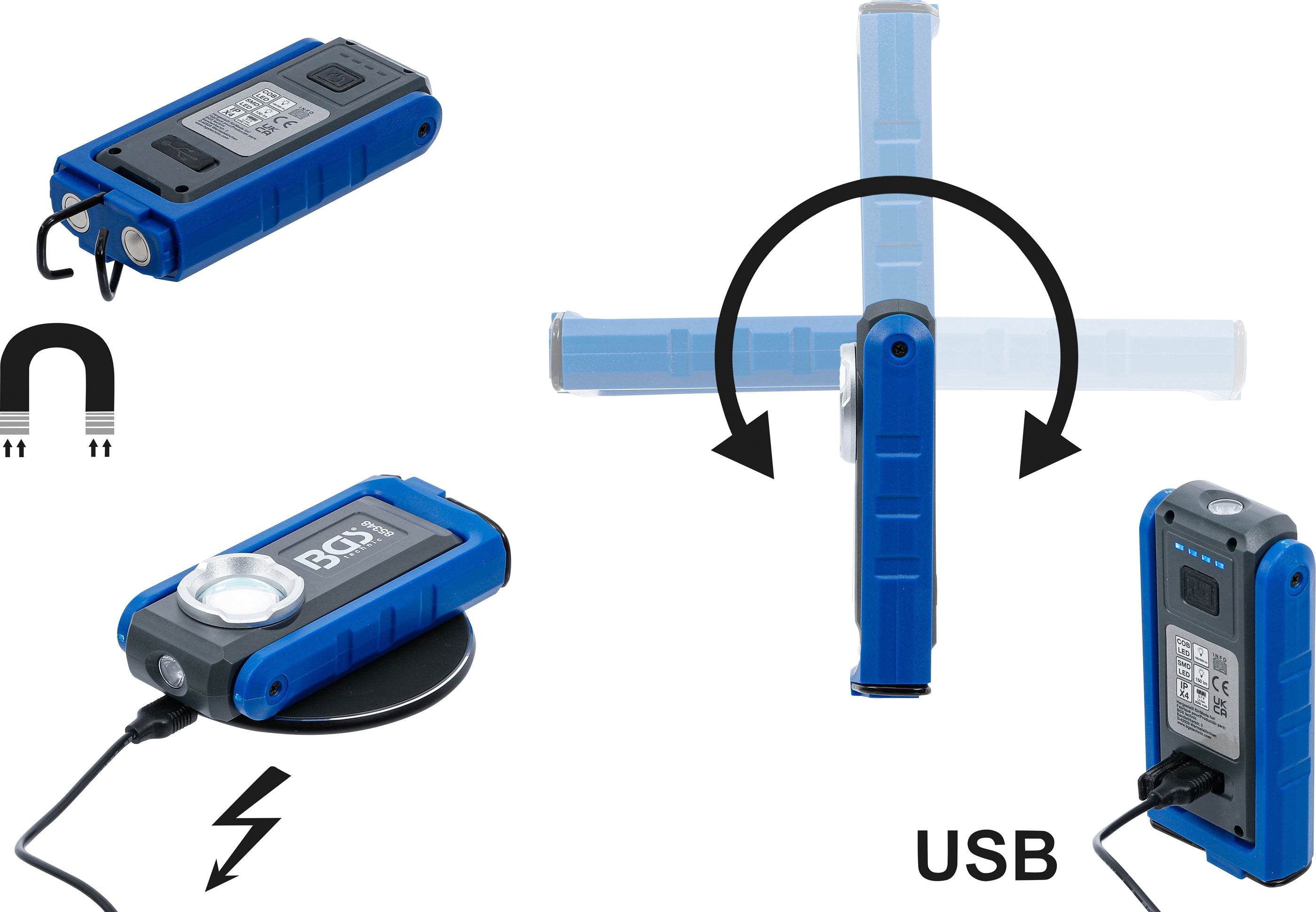 COB-LED-Werkstattleuchte mit Magnet und Haken | klappbar | mit induktiver Ladefunktion