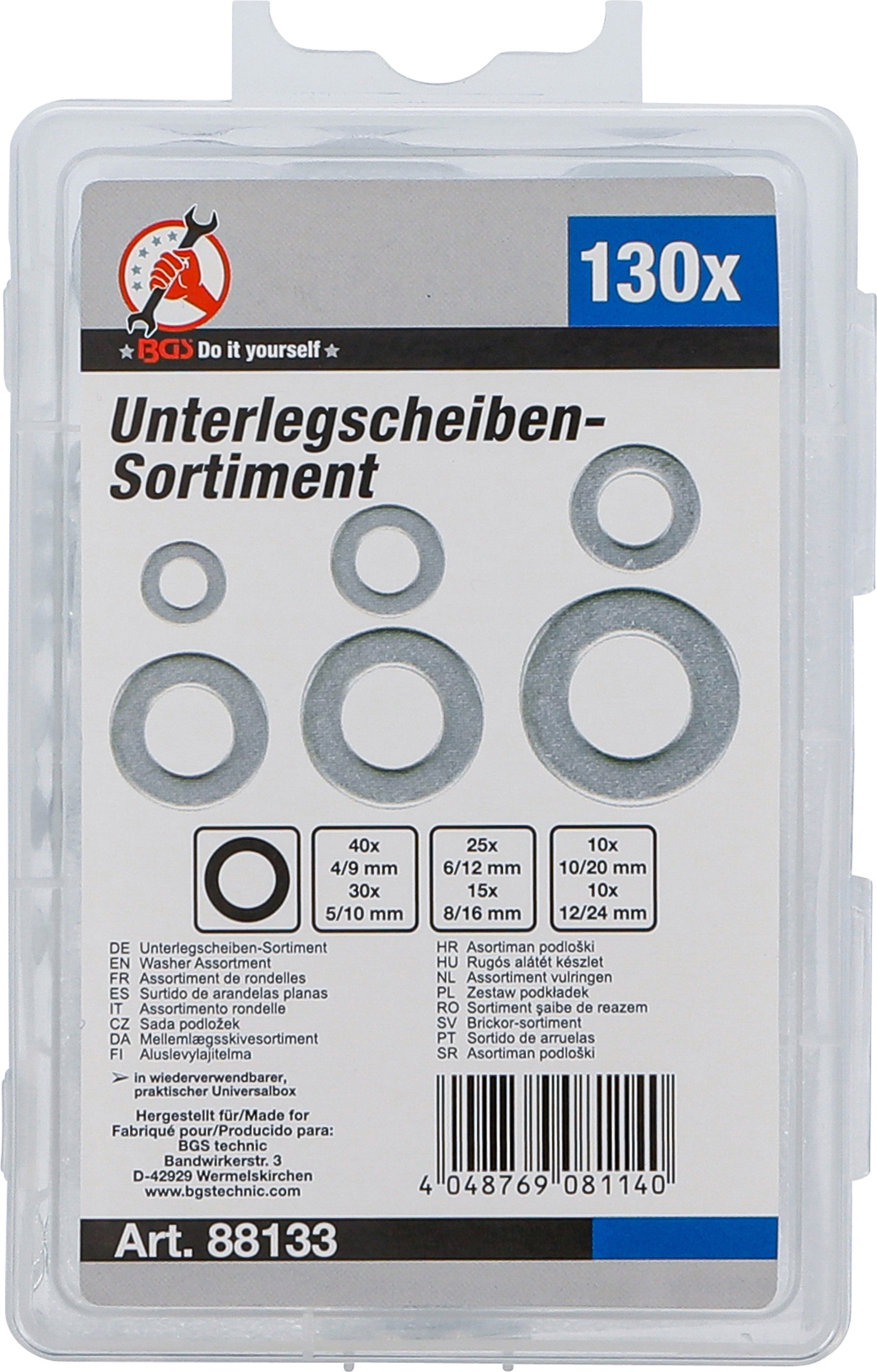 Unterlegscheiben-Sortiment | Ø 4 - 12 mm (Innendurchmesser) | 130-tlg.