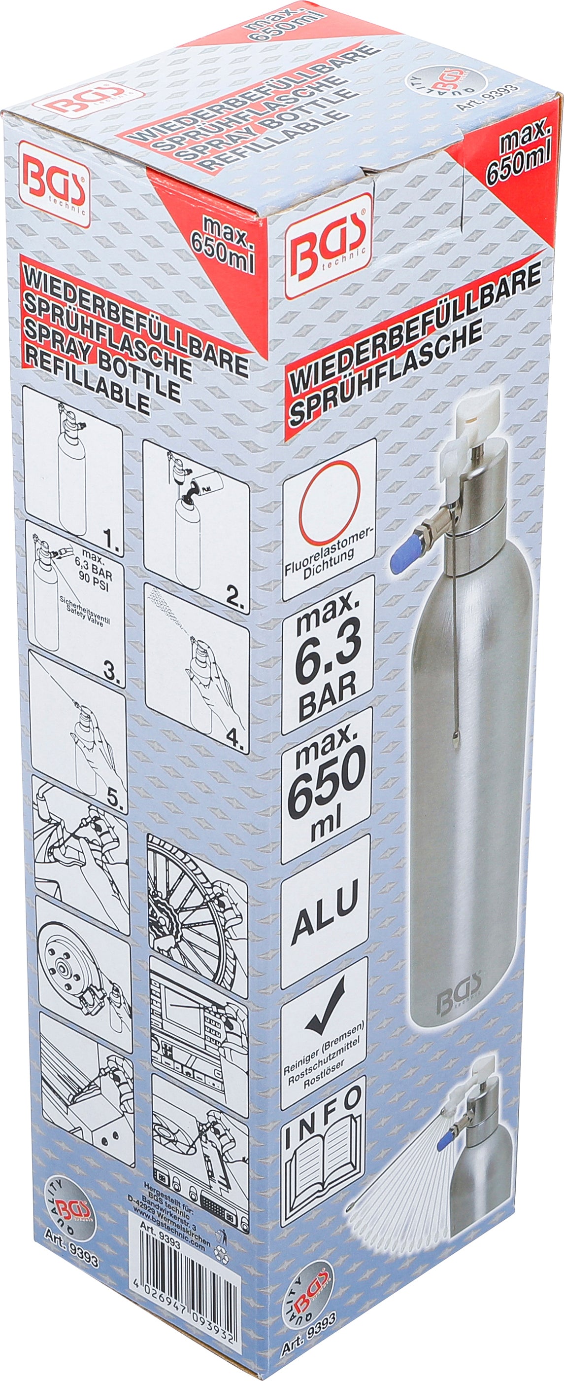 Druckluft-Sprühflasche | Aluminiumausführung | 650 ml