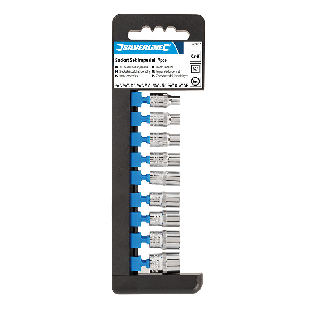 'Sechskant-Steckschlüsseleinsätze; AF zöllig; 1/4-Zoll-Antrieb; 9-tlg. Satz 3/16–1/2 Zoll - Silverline