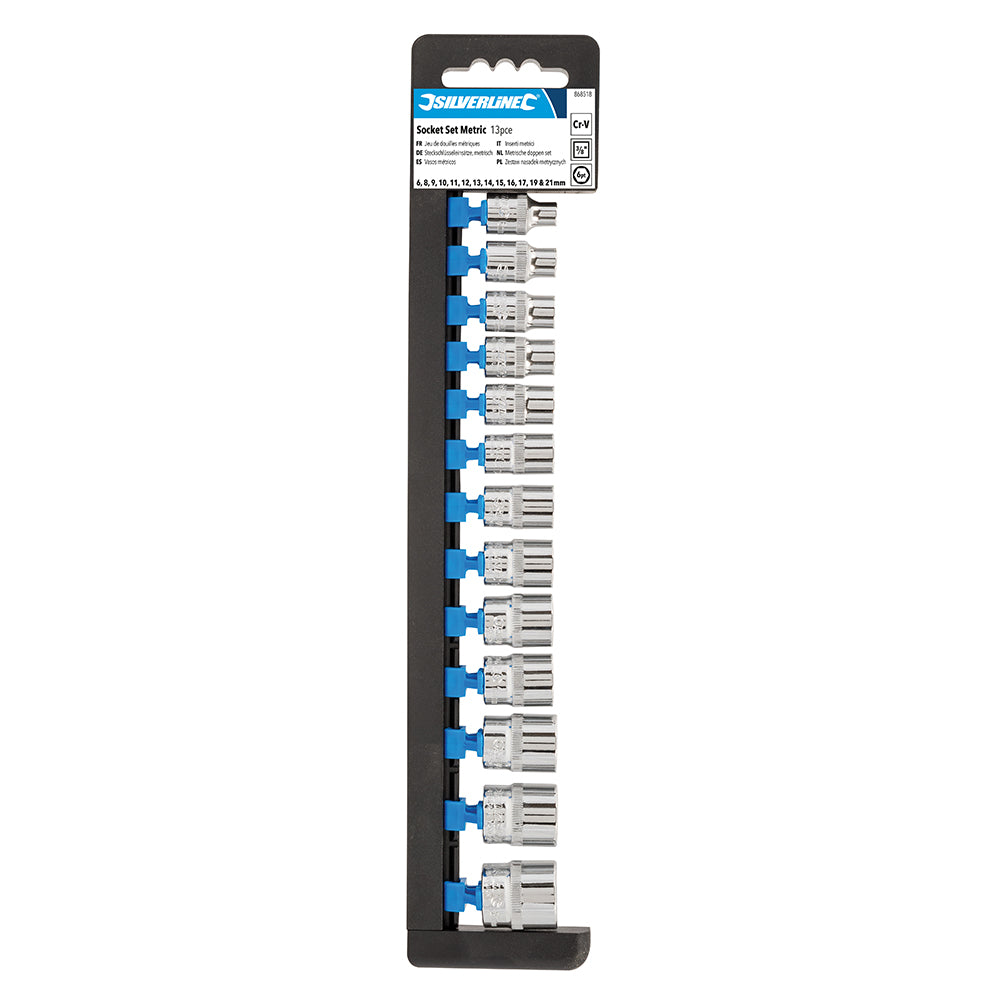 Sechskant-Steckschlüsseleinsätze; metrisch; 3/8-Zoll-Antrieb; 13-tlg. Satz 6–21 mm - Silverline