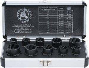 BGS 20210 Spiral-Profil-Steckschlüssel-Satz / Schraubenausdreher | Antrieb Innensechskant 10 mm (3/8") / Außensechskant | SW 9 - 19 mm | 10-tlg.