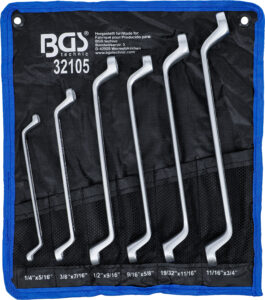 BGS 32105 Doppel-Ringschlüssel-Satz | tief gekröpft | Zollgrößen | SW 1/4" - 3/4" | 6-tlg.