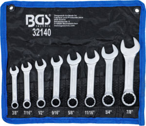 BGS 32140 Maul-Ringschlüssel-Satz | extra kurz | Zollgrößen | SW 3/8" - 7/8" | 8-tlg.
