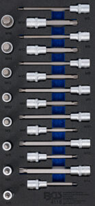 BGS 4118 Werkstattwageneinlage 1/3: Bit-Einsatz-Satz | Antrieb Innenvierkant 12,5 mm (1/2") | Innenvielzahn (für XZN) | 22-tlg.
