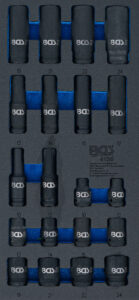 BGS 4130 Werkstattwageneinlage 1/3: Kraft-Steckschlüssel-Einsätze Sechskant | 12,5 mm (1/2") | 10 - 24 mm | 20-tlg.