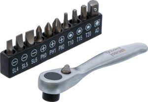 BGS Diy 90110 Bit-Satz | mit Bit-Knarre | Antrieb Außensechskant 6,3 mm (1/4") | 11-tlg.