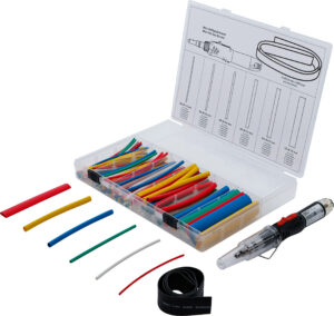 BGS 70143 Mini-Heißgasbrenner mit Schrumpfschlauch-Sortiment | farbig | mit Piezo-Zündung | 162-tlg.