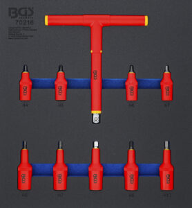 BGS 70216 Werkstattwageneinlage 2/3: VDE-Bit-Einsatz-Satz | Antrieb Innenvierkant 10 mm (3/8") / 12,5 mm (1/2") | Innensechskant 4 - 10 mm | 10-tlg.