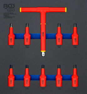 BGS 70217 Werkstattwageneinlage 2/3: VDE-Bit-Einsatz-Satz | Antrieb Innenvierkant 12,5 mm (1/2") | T-Profil (für Torx) T20 - T55 | 10-tlg.