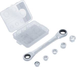 BGS Diy 71016 Ratschen-Ringschlüssel mit Adaptersatz | SW 8 - 19 mm | 6-tlg.