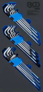 BGS 74259 Werkstattwageneinlage 1/3: Winkelschlüssel-Satz | extra lang | T-Profil (für Torx), T-Profil (für Torx) mit Bohrung, Innensechskant | 27-tlg.